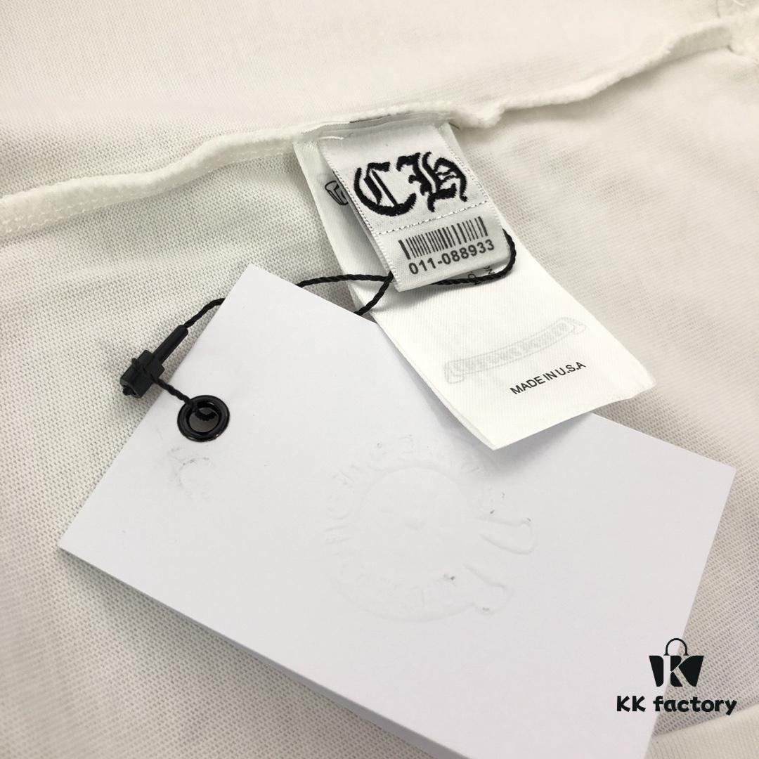 Chrome Hearts 2025 New Heavy Washed Leather Patch Embroidered Short Sleeve T-Shirt △ Original Fabric △ High Version △ Premium Quality Influencer and Celebrity Style △ 320g Heavy Garment Wash Embroidery with Horse Hoof Cross Graffiti Print △ Fully Labeled Unisex Tee Must-Have Versatile Design △ Colors: Black, White, Khaki