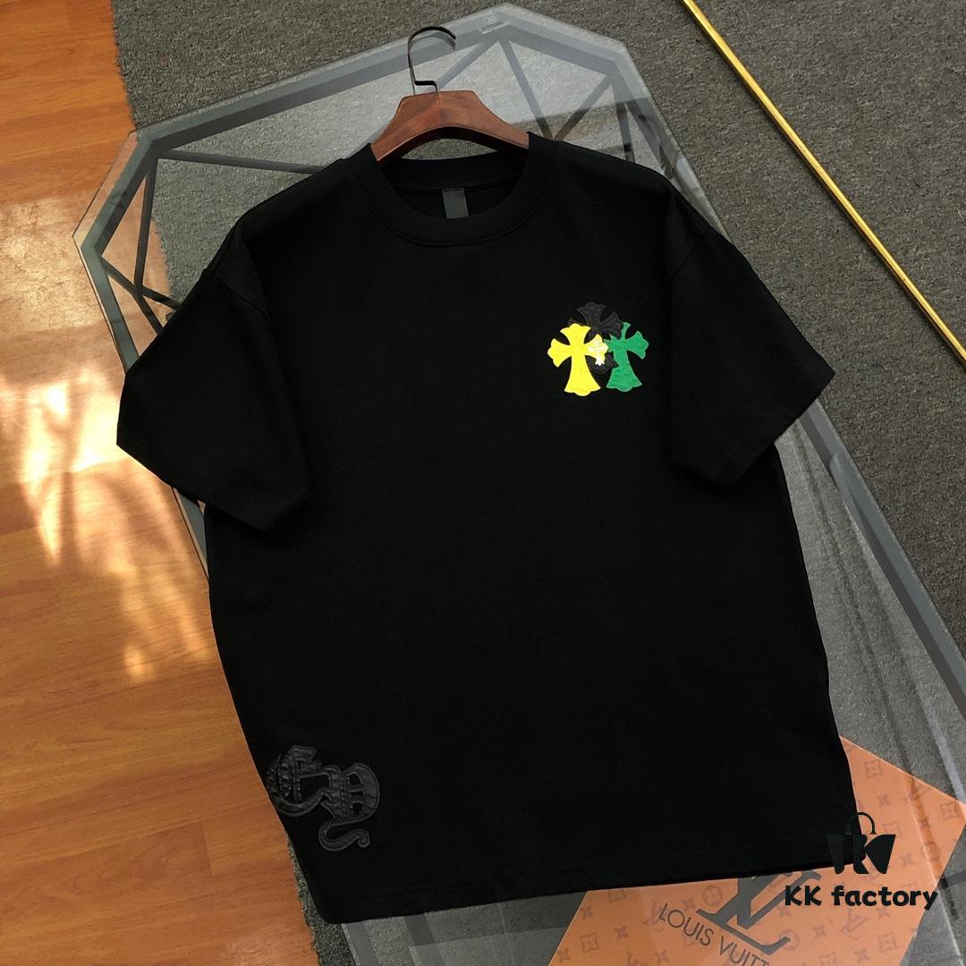 Chrome Hearts 2025 New Heavy Washed Leather Patch Embroidery Short Sleeve T-Shirt △ Original Fabric △ High Version △ Premium Quality Influencer and Celebrity Style △ 320g Garment-Washed Embroidered Horse Hoof Cross Graffiti Print △ Super Versatile and Stylish △ Full Trims △ Unisex Must-Have Tee