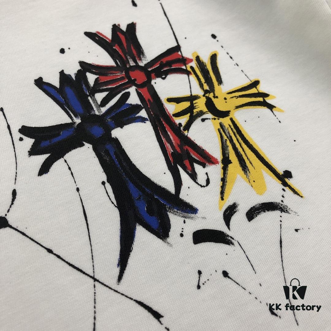 Chrome Hearts 2025 New Graffiti Print Short Sleeve T-Shirt △ Original Fabric △ High Version △ Premium Quality Influencer & Celebrity Style △ 320g Garment Washed △ Horsehoe Cross Graffiti Technique △ Fully Washed Finish △ Unisex Style △ Three Labels Complete △ Must-Have Basic Tee