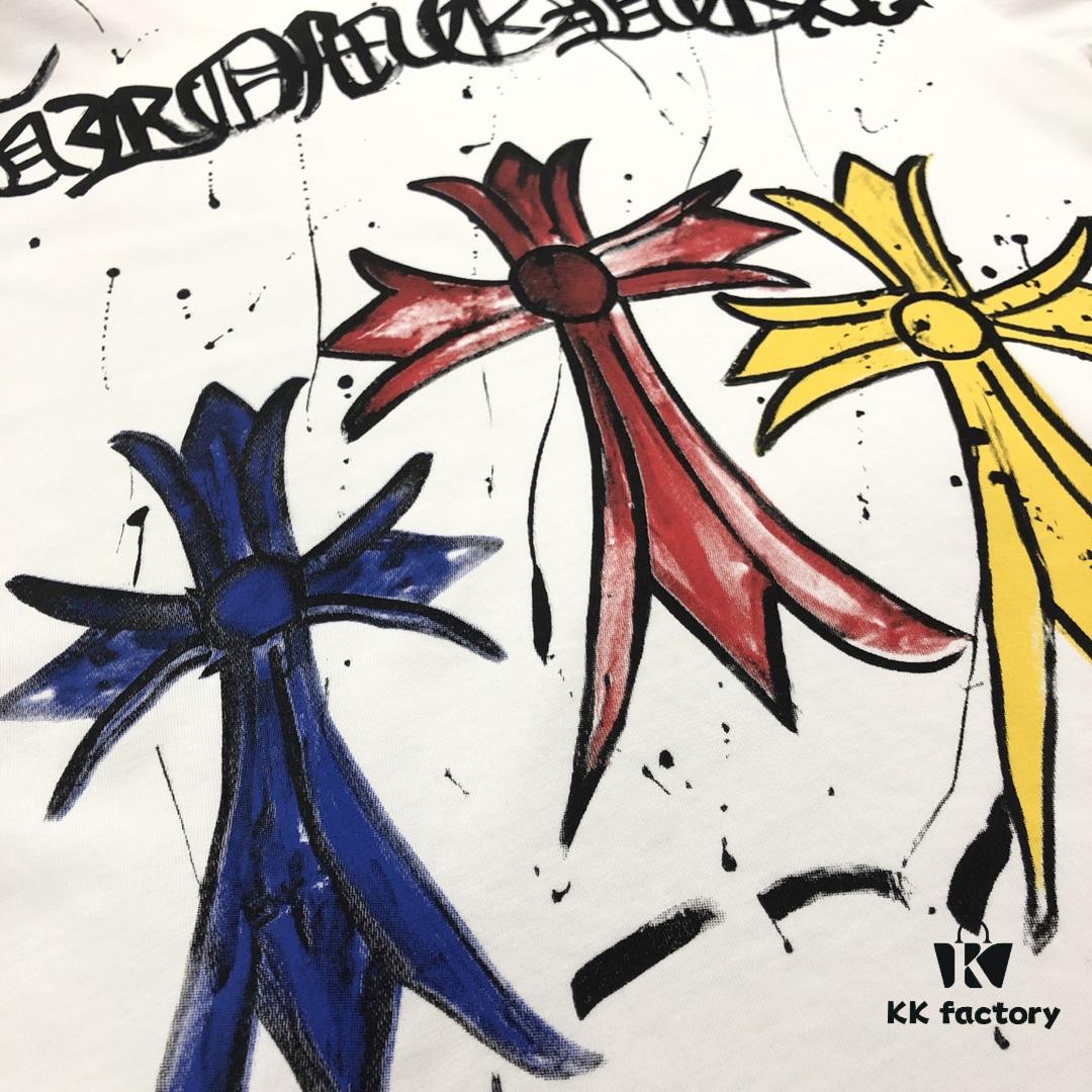 Chrome Hearts 2025 New Graffiti Print Short Sleeve T-Shirt △ Original Fabric △ High Version △ Premium Quality Influencer & Celebrity Style △ 320g Garment Washed △ Horsehoe Cross Graffiti Technique △ Fully Washed Finish △ Unisex Style △ Three Labels Complete △ Must-Have Basic Tee