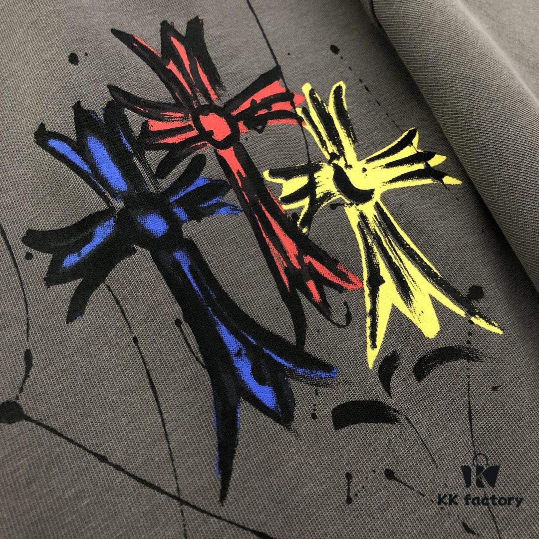 Chrome Hearts 2025 New Graffiti Print Short-Sleeve T-Shirt △ Original Fabric △ High Version △ Premium Quality Influencer & Celebrity Style △ 320g Garment Washed Horseshoe Cross Graffiti Design △ Fully Washable Horseshoe Cross Print △ Extremely Versatile and Stylish △ Complete with Triple Labels △ Unisex Essential Must-Have Tee