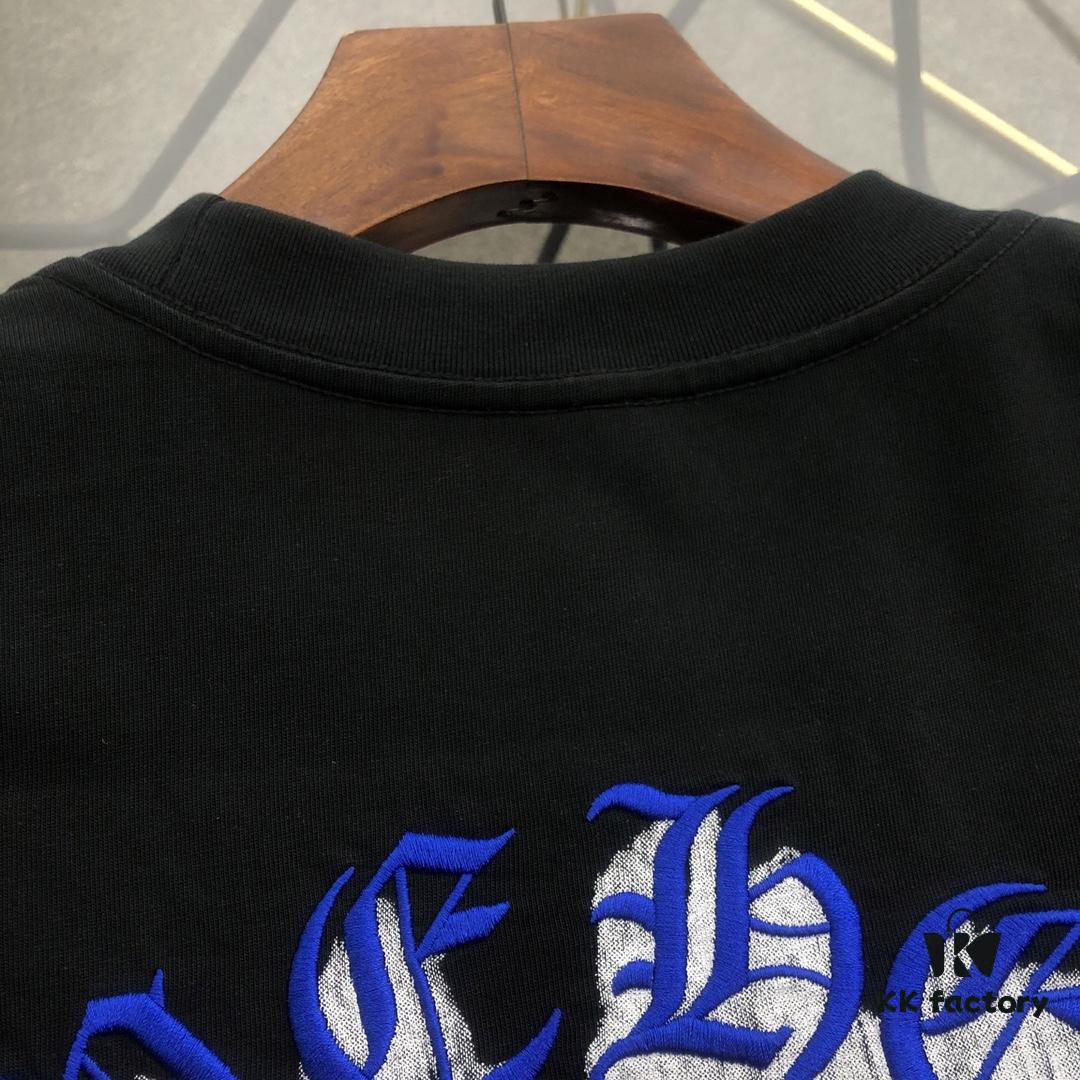 Chrome Hearts 2025 New Arrival Embroidered Graffiti Print Short Sleeve T-Shirt △ Original Fabric △ High Version △ Premium Quality Influencer & Celebrity Style △ 320g Garment-Washed Embroidered Horse Hoof Cross & Graffiti Design △ Unisex Three-Label Complete Must-Have Basic Tee