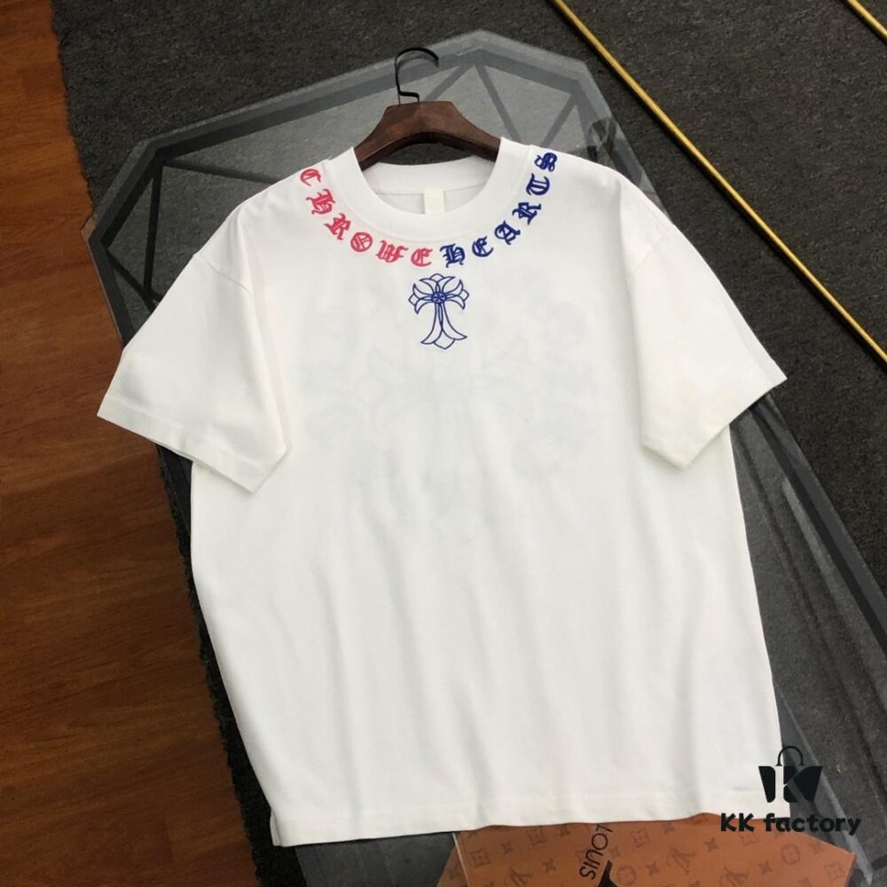 Chrome Hearts 2025 New Embroidered Graffiti Print Short Sleeve T-Shirt △ Original Fabric △ High Version △ Premium Quality Influencer & Celebrity Style △ 320g Garment Washed △ Horse Hoof Cross Embroidery and Graffiti Printing △ Fully Matchable and Stylish △ Complete Triple Label △ Unisex Design △ Must-Have for Everyone