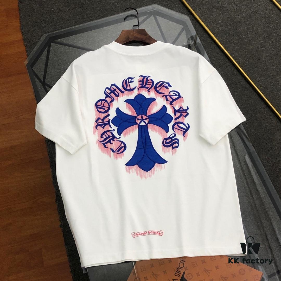 Chrome Hearts 2025 New Embroidered Graffiti Print Short Sleeve T-Shirt △ Original Fabric △ High Version △ Premium Quality Influencer & Celebrity Style △ 320g Garment Washed △ Horse Hoof Cross Embroidery and Graffiti Printing △ Fully Matchable and Stylish △ Complete Triple Label △ Unisex Design △ Must-Have for Everyone