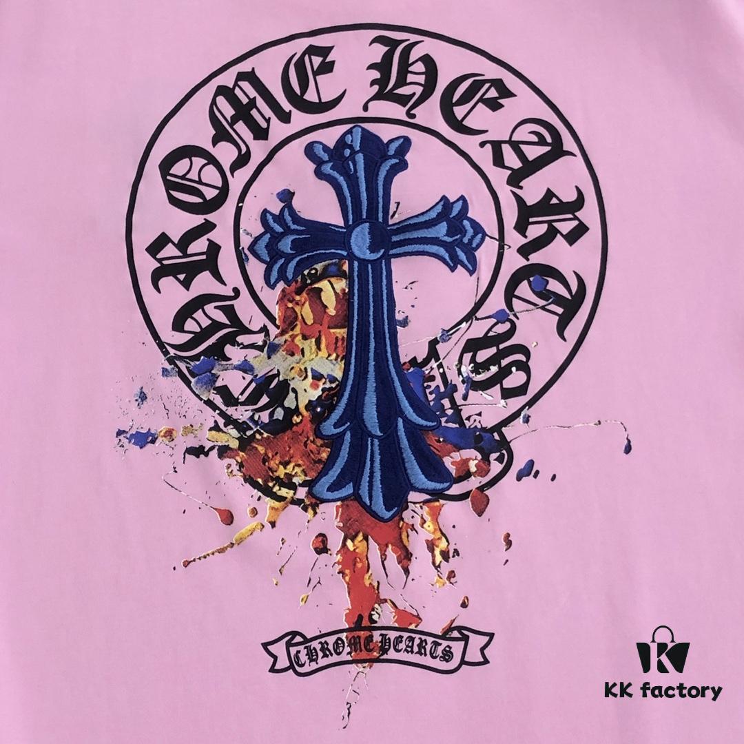 Chrome Hearts 2025 New Embroidered Graffiti Print Short Sleeve T-Shirt △ Original Fabric △ High Version △ Premium Quality Influencer and Celebrity Style △ 320g Garment Washed △ Horsehoof Cross Embroidery and Graffiti Printing △ Extremely Versatile and Stylish △ Complete Three Labels △ Unisex Must-Have Style