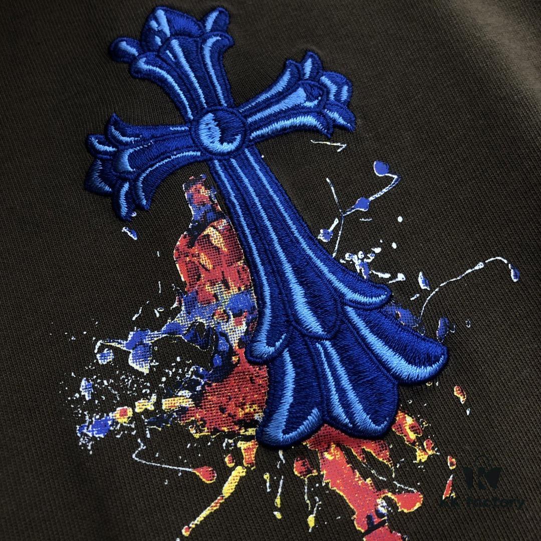 Chrome Hearts 2025 New Embroidered Graffiti Print Short Sleeve T-Shirt △ Original Fabric △ High Version △ Premium Quality Influencer and Celebrity Style △ 320g Garment Washed △ Horse Hoof Cross Embroidery and Graffiti Printing △ Extremely Versatile and Stylish △ Full Triple Label △ Unisex Essential