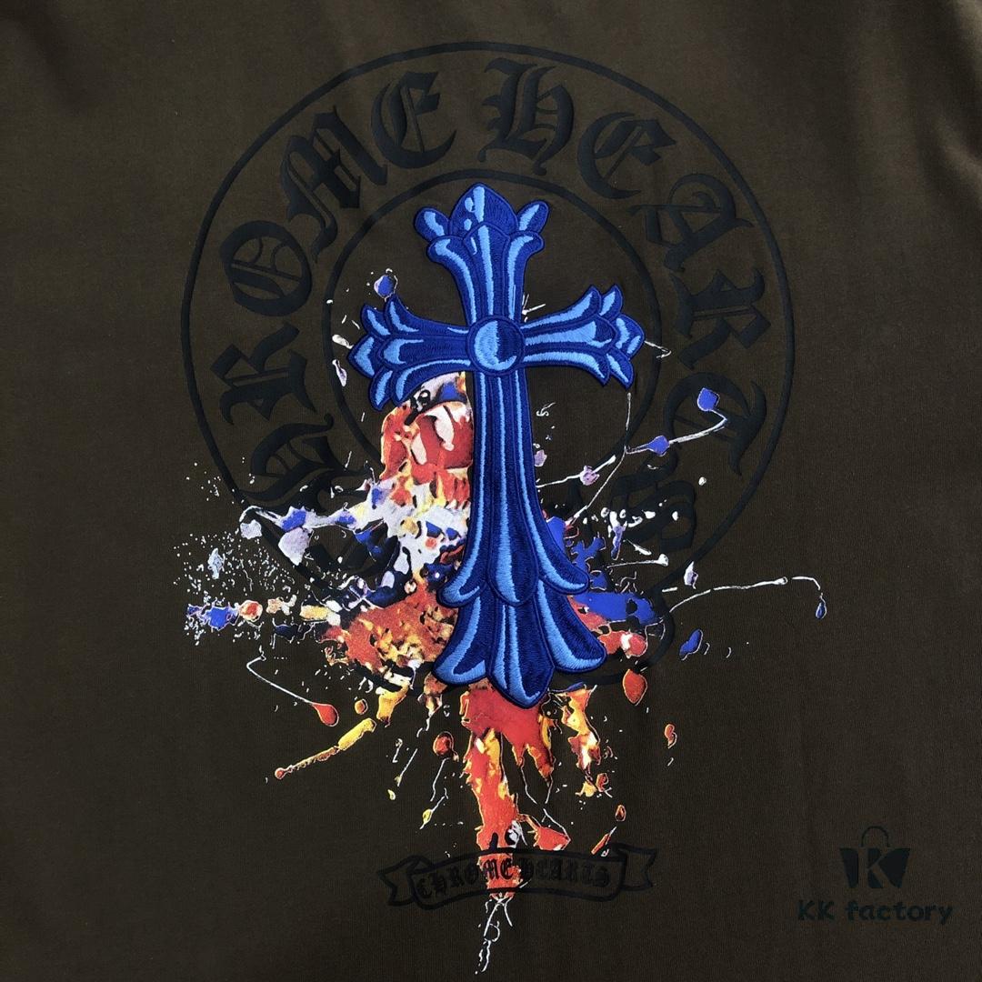 Chrome Hearts 2025 New Embroidered Graffiti Print Short Sleeve T-Shirt △ Original Fabric △ High Version △ Premium Quality Influencer and Celebrity Style △ 320g Garment Washed △ Horse Hoof Cross Embroidery and Graffiti Printing △ Extremely Versatile and Stylish △ Full Triple Label △ Unisex Essential