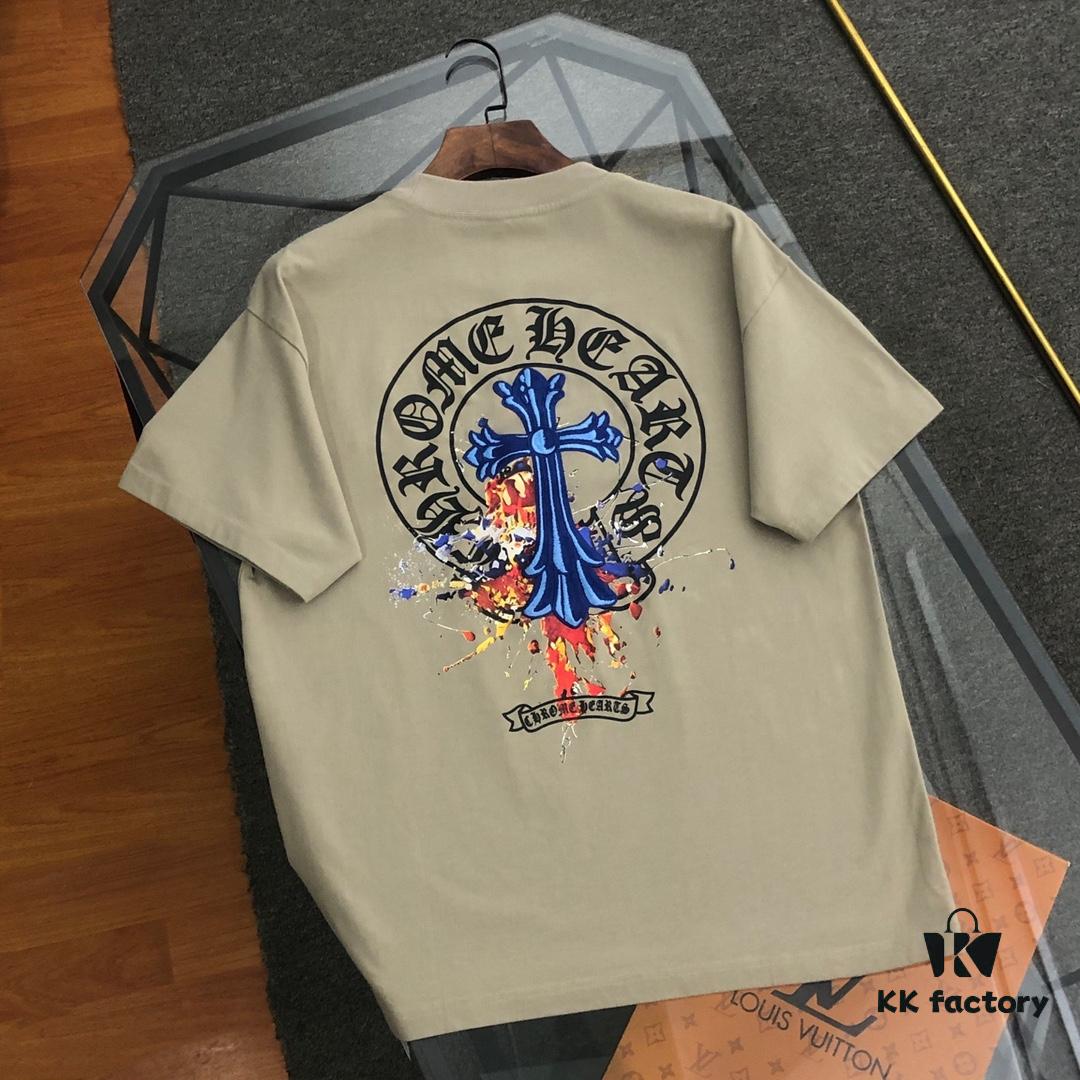 Chrome Hearts 2025 New Embroidered Graffiti Print Short Sleeve T-Shirt △ Original Fabric △ High Version △ High-Quality Celebrity and Influencer Style 320g Garment Washed Embroidered Horse Hoof Cross Graffiti Craft Horse Hoof Cross Print A Super Versatile and Stylish Short Sleeve Top Complete with Three Labels Unisex Essential for Everyone