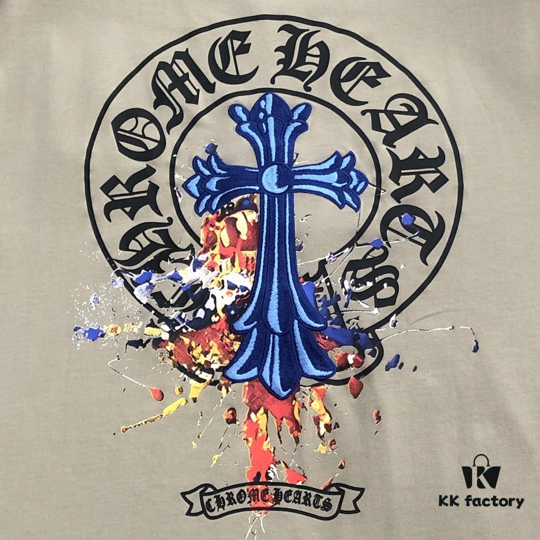 Chrome Hearts 2025 New Embroidered Graffiti Print Short Sleeve T-Shirt △ Original Fabric △ High Version △ High-Quality Celebrity and Influencer Style 320g Garment Washed Embroidered Horse Hoof Cross Graffiti Craft Horse Hoof Cross Print A Super Versatile and Stylish Short Sleeve Top Complete with Three Labels Unisex Essential for Everyone