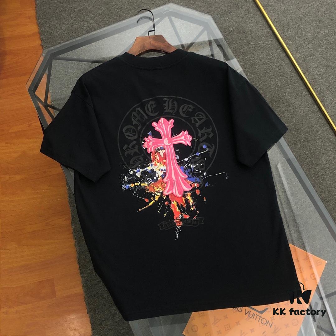 Chrome Hearts 2025 New Embroidered Graffiti Print Short Sleeve T-Shirt △ Original Fabric △ High-Version △ Premium Quality Influencer & Celebrity Style 320g Garment Washed Embroidered Horseshoe Cross Graffiti Craft Horseshoe Cross Print Unisex Versatile Must-Have Tee with Full Triple Labels