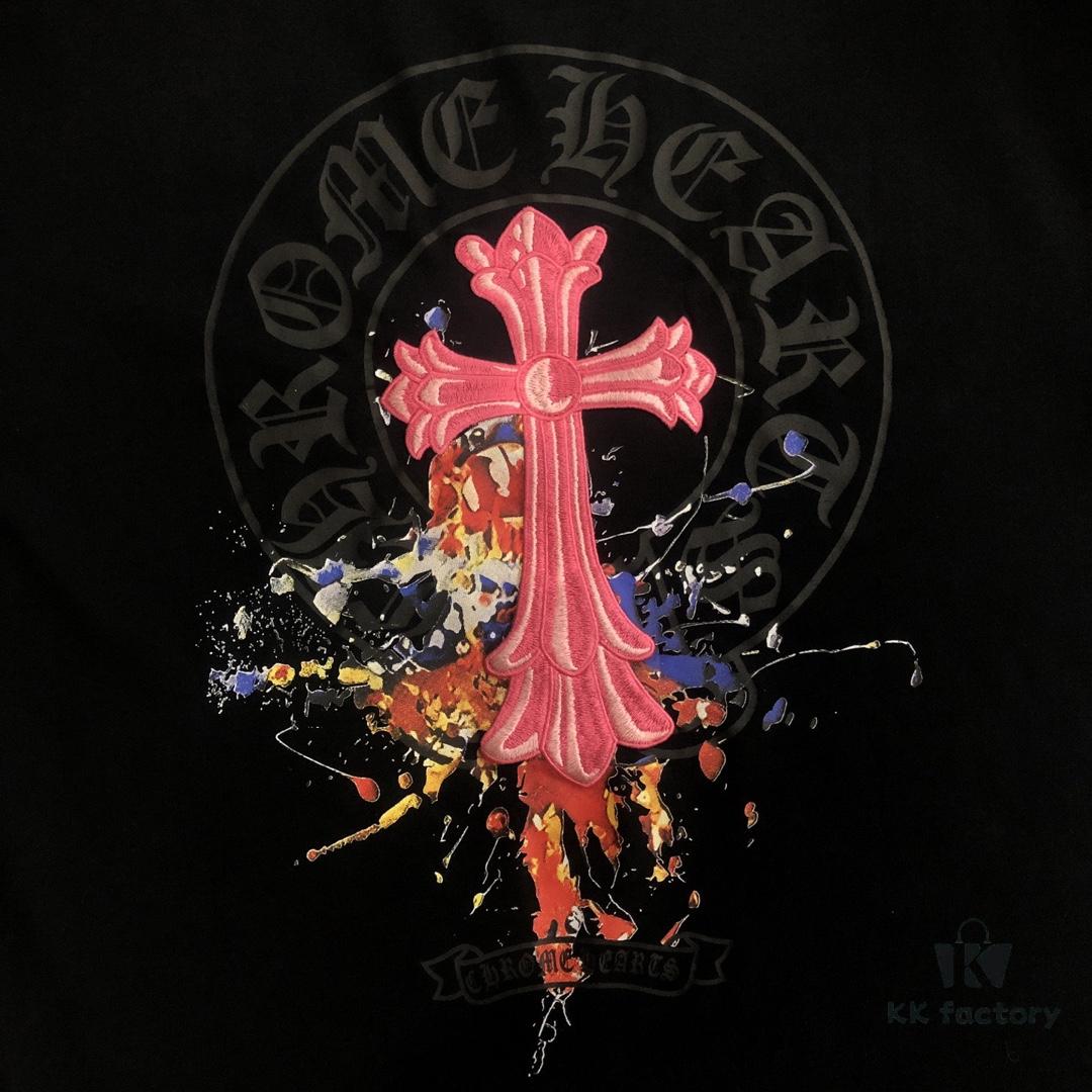 Chrome Hearts 2025 New Embroidered Graffiti Print Short Sleeve T-Shirt △ Original Fabric △ High-Version △ Premium Quality Influencer & Celebrity Style 320g Garment Washed Embroidered Horseshoe Cross Graffiti Craft Horseshoe Cross Print Unisex Versatile Must-Have Tee with Full Triple Labels