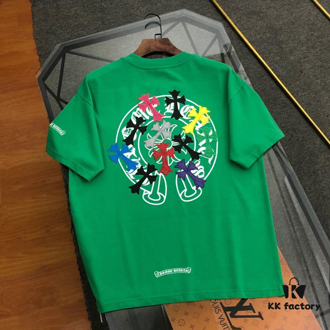 Chrome Hearts 2025 New Arrival Embroidered Graffiti Print Short Sleeve T-Shirt △ Original Fabric △ High Version △ Premium Quality Influencer & Celebrity Style 320g Garment Washed Embroidered Horse Hoof Cross Graffiti Design Extremely Versatile Stylish Unisex Tee Complete with Triple Tags Must-Have for Everyone