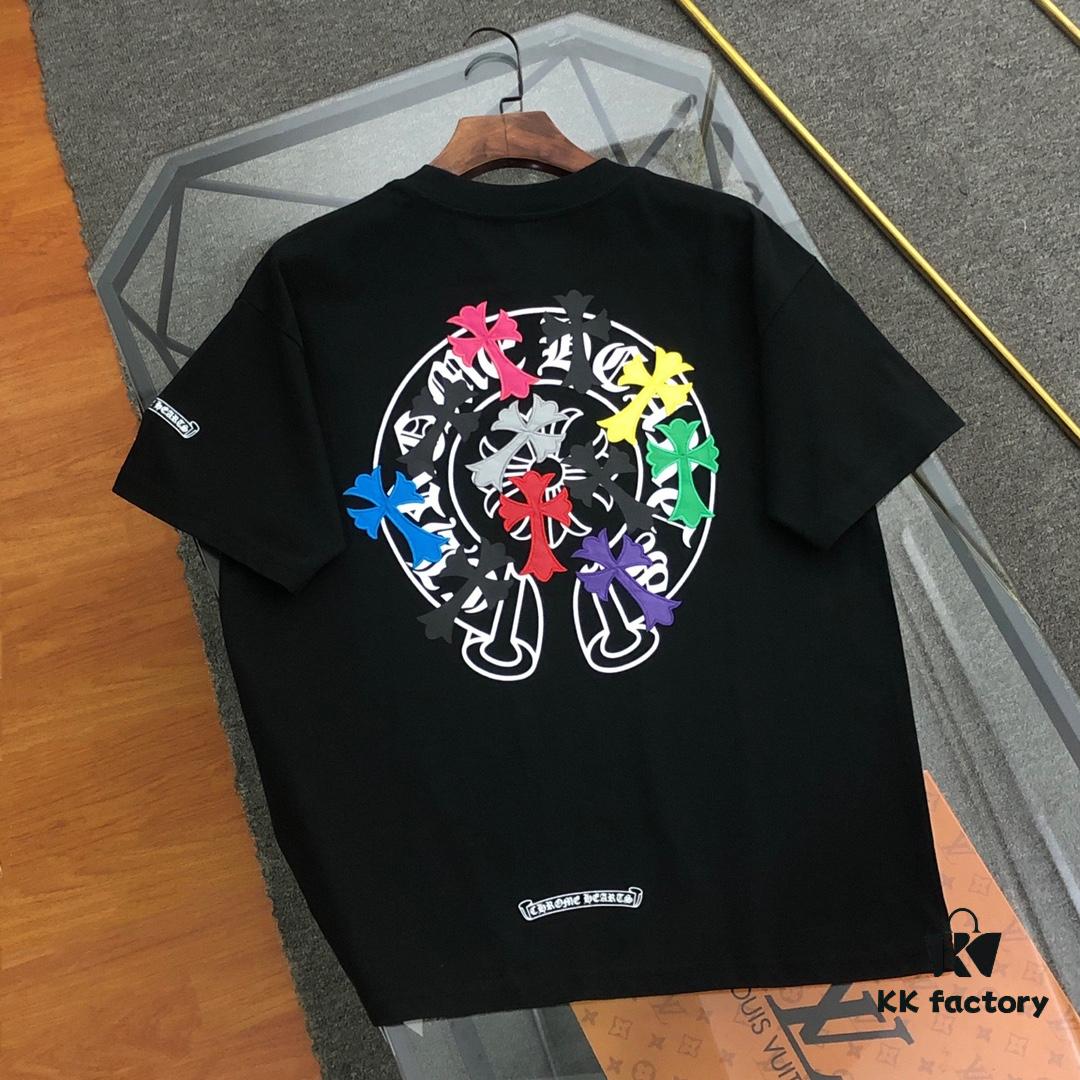 Chrome Hearts 2025 New Embroidered Graffiti Print Short Sleeve T-Shirt △ Original Fabric △ High Version △ Premium Quality Influencer & Celebrity Style 320g Garment Washed Embroidered Horse Hoof Cross Graffiti Design Ultra Versatile Stylish Unisex Tee Complete with Triple Tags Essential Wardrobe Staple