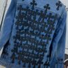 Chrome Hearts Couple's Heavy Washed Denim Jacket with Leather Back Panel and Full Logo Embellishment