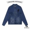 Chrome Hearts Couple's Heavy Washed Denim Jacket with Leather Back Panel and Full Logo Design
