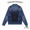 Chrome Hearts Couple's Heavy Washed Denim Jacket with Leather Back Panel and Full Logo Design