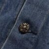 Chrome Hearts Couple's Heavy Washed Denim Jacket with Leather Back Panel and Full Logo Design