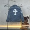 Chrome Hearts Cross Embroidered Washed Denim Jacket with Sanskrit Design for Couples