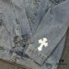 Chrome Hearts Cross Embroidered Washed Denim Jacket with Sanskrit Design for Couples