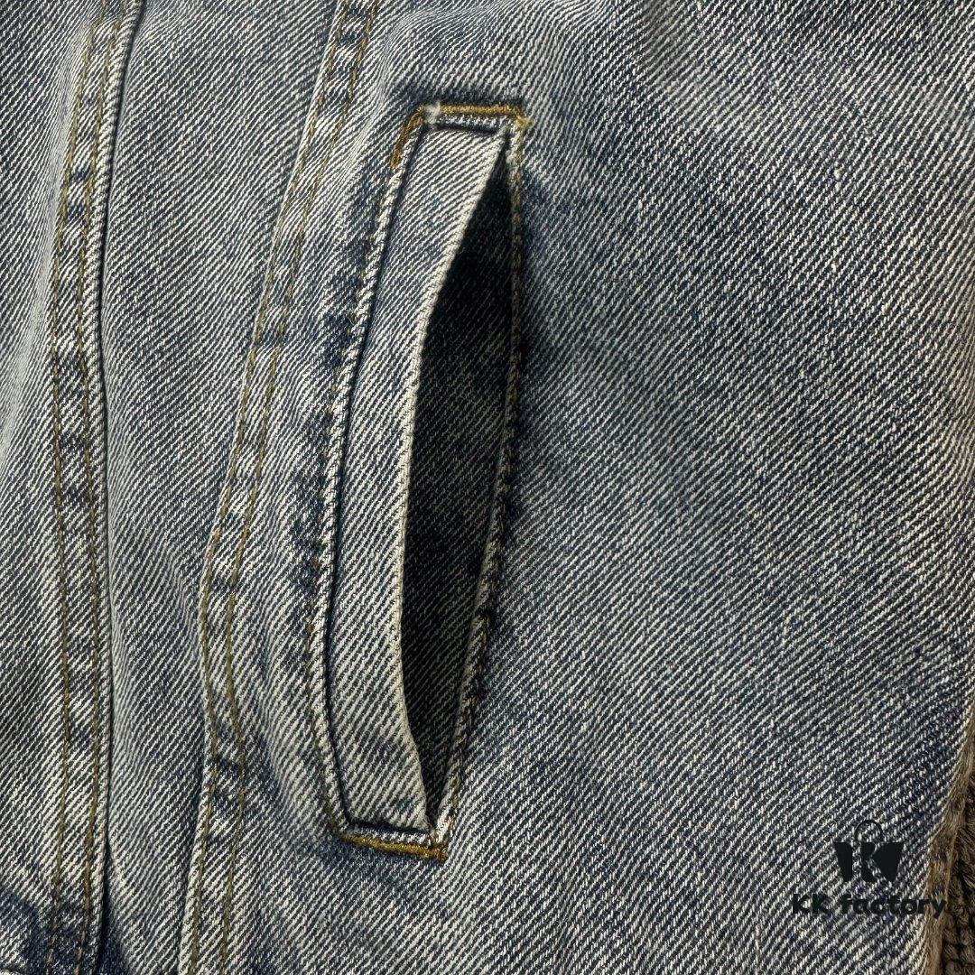 Chrome Hearts Cross Embroidered Washed Denim Jacket with Sanskrit Design for Couples