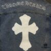 Chrome Hearts Cross Embroidered Washed Denim Jacket with Sanskrit Design for Couples