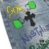 Chrome Hearts Graffiti Patchwork Monster Denim Jeans with Large Silver Buckle (Top Version)