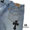 Chrome Hearts Graffiti Patchwork Monster Denim Jeans with Large Silver Buckle (Top Version)