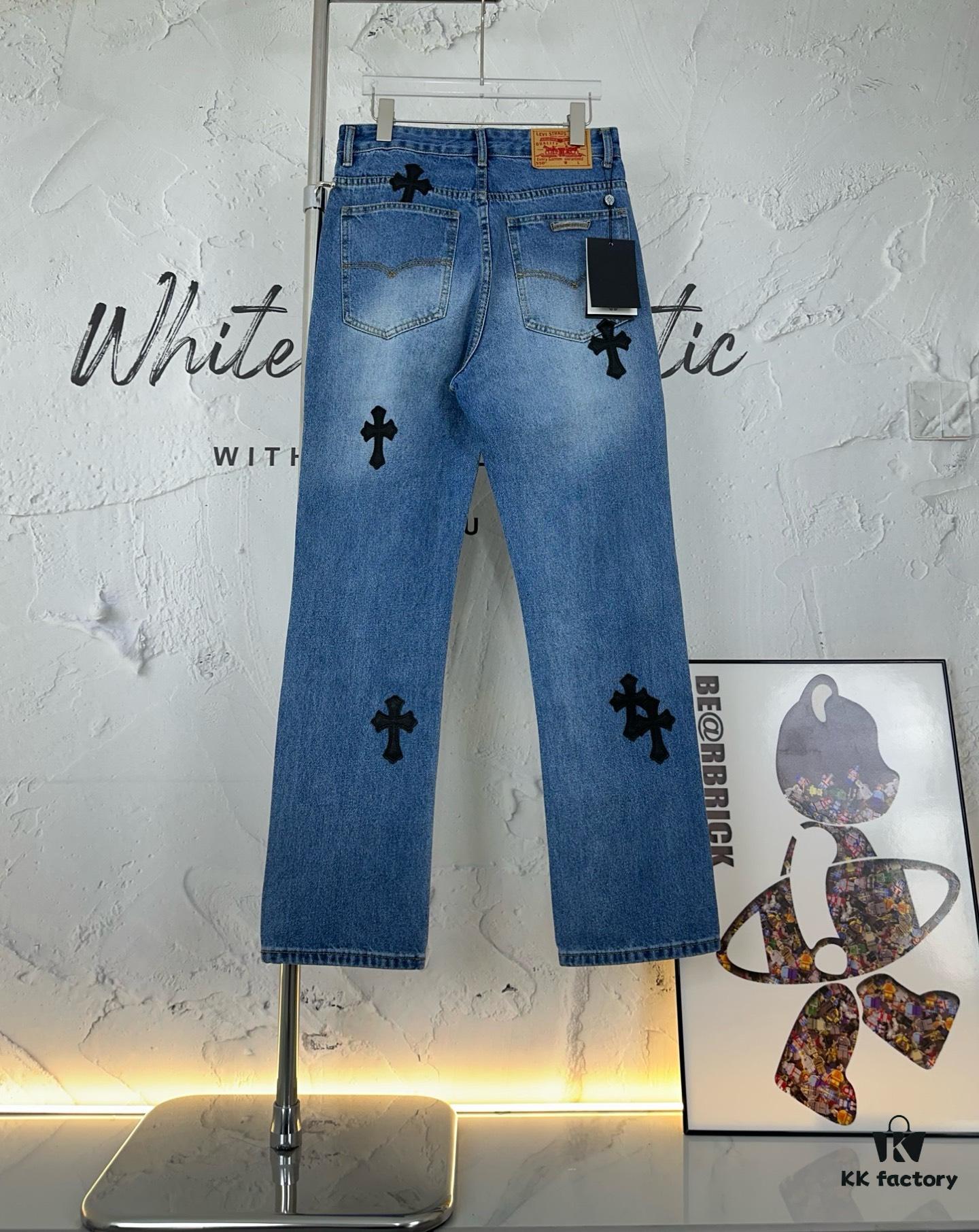 Chrome Hearts Graffiti Appliqué Monster Print Denim Jeans with Large Silver Buckle (Top Version)