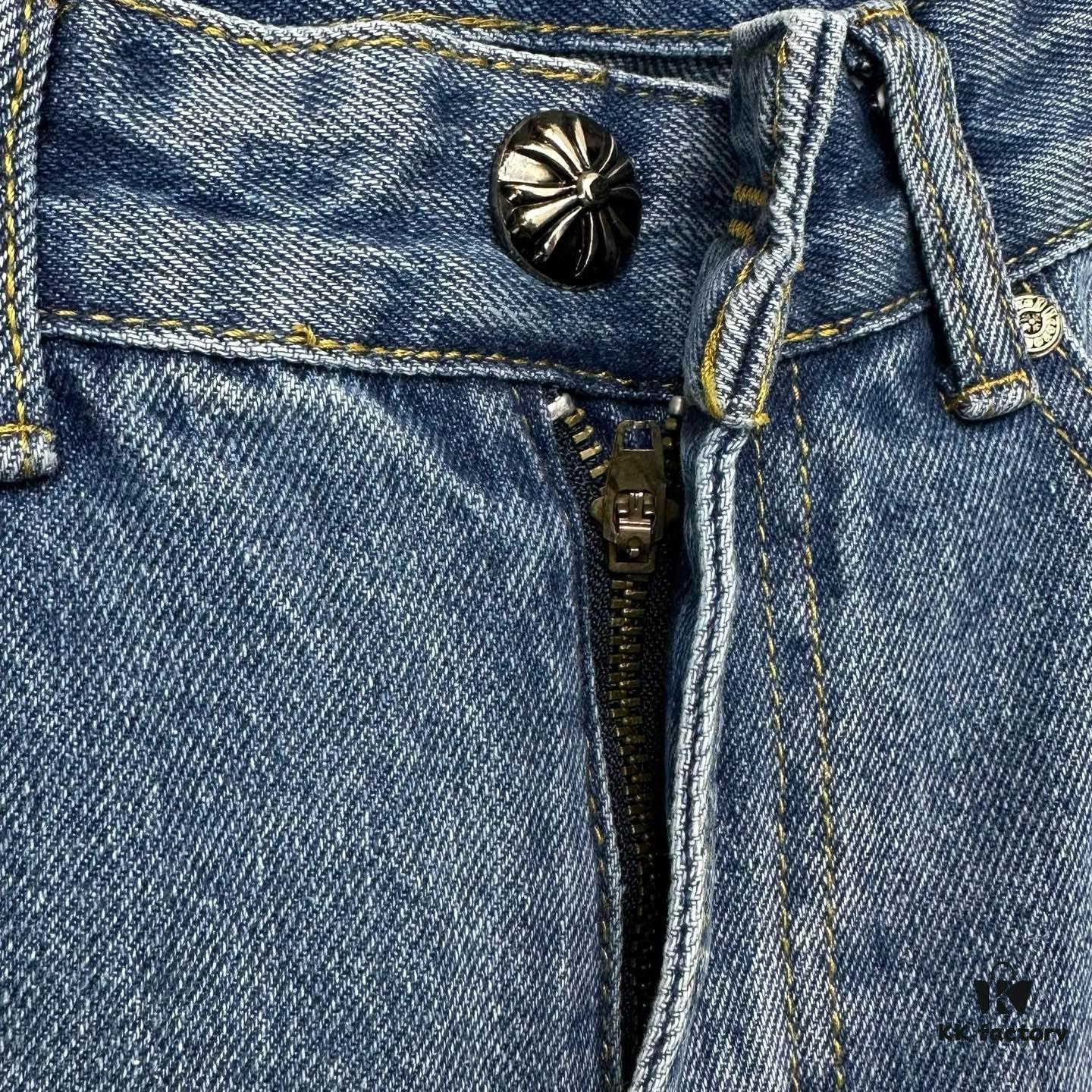 Chrome Hearts Graffiti Appliqué Monster Print Denim Jeans with Large Silver Buckle (Top Version)