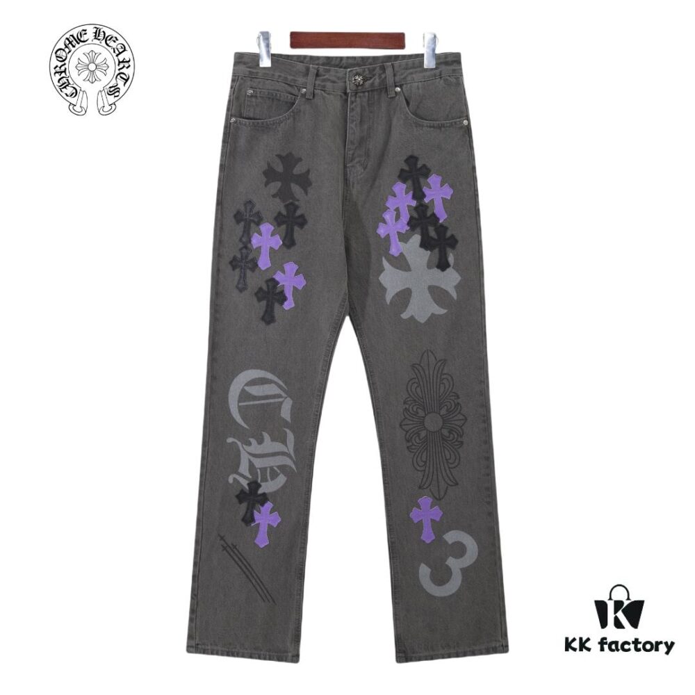 Chrome Hearts Official Exclusive Graffiti Painted Purple Bull Denim Jeans