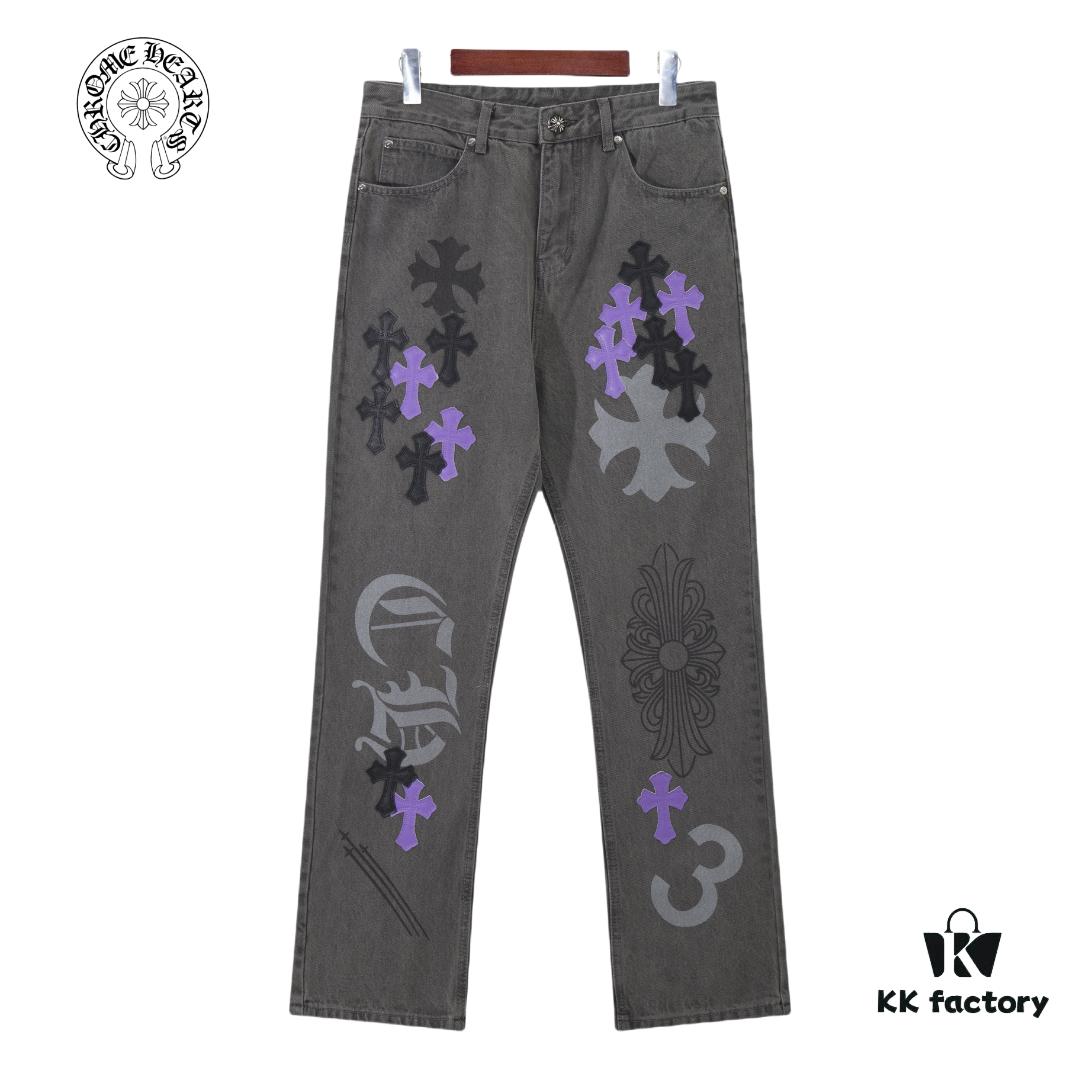 Chrome Hearts Official Exclusive Graffiti Painted Purple Bull Denim Jeans