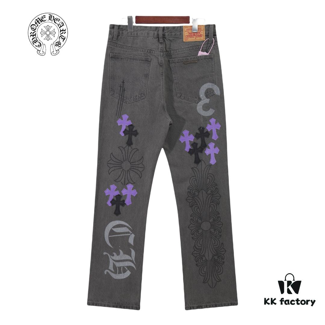 Chrome Hearts Official Exclusive Graffiti Painted Purple Bull Denim Jeans