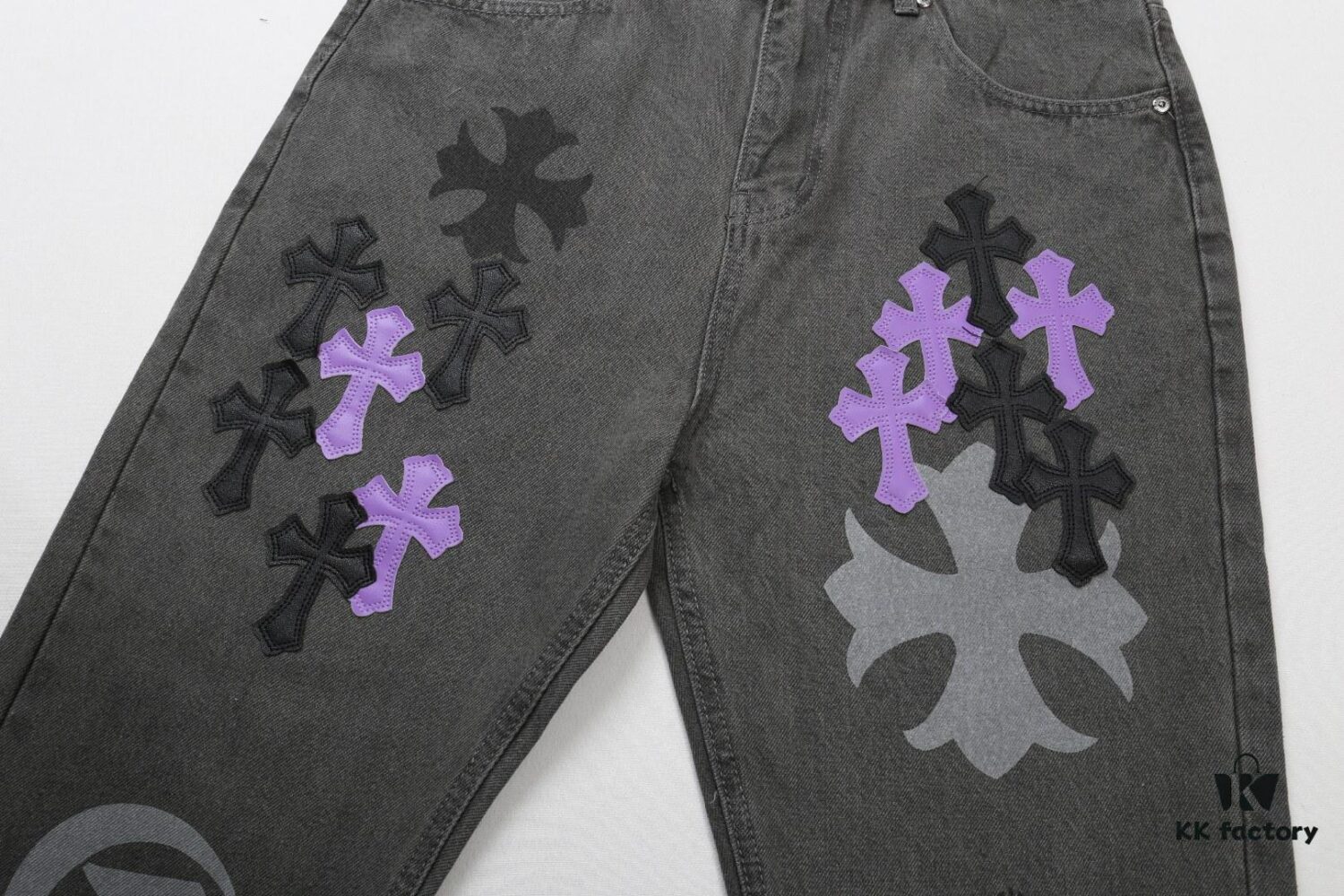 Chrome Hearts Official Exclusive Graffiti Painted Purple Bull Denim Jeans
