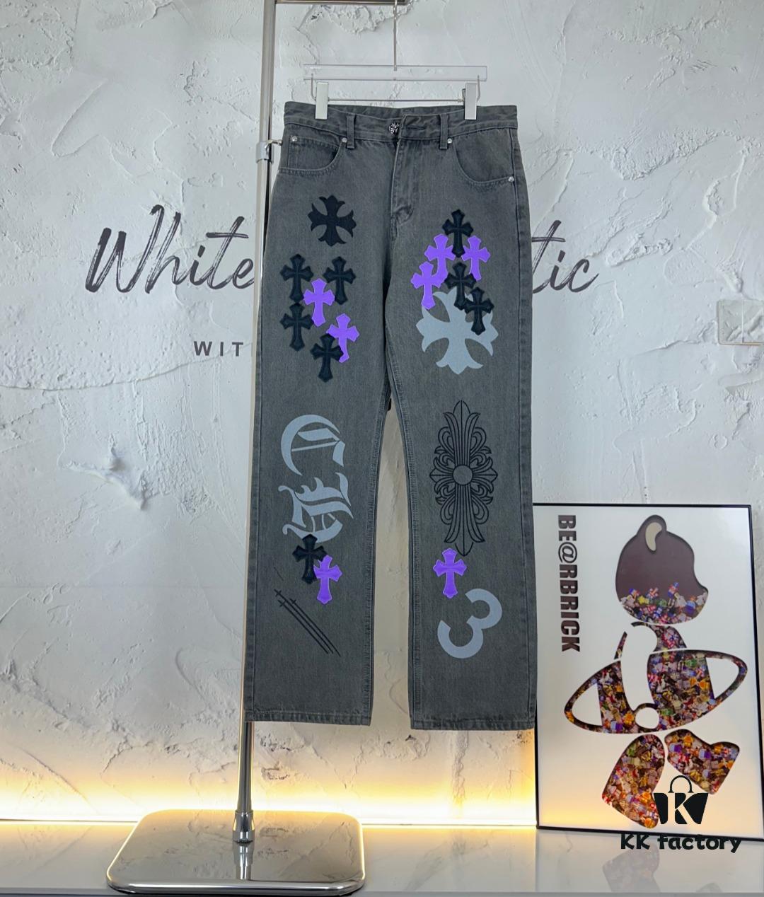 Chrome Hearts Official Exclusive Graffiti Painted Purple Bull Denim Jeans