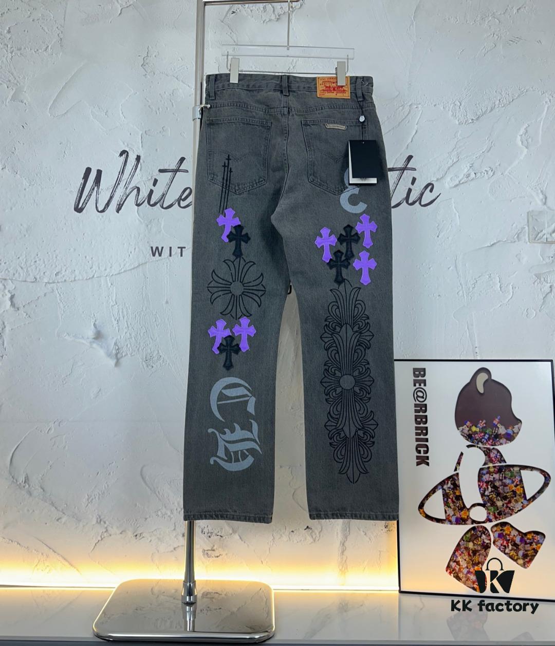 Chrome Hearts Official Exclusive Graffiti Painted Purple Bull Denim Jeans