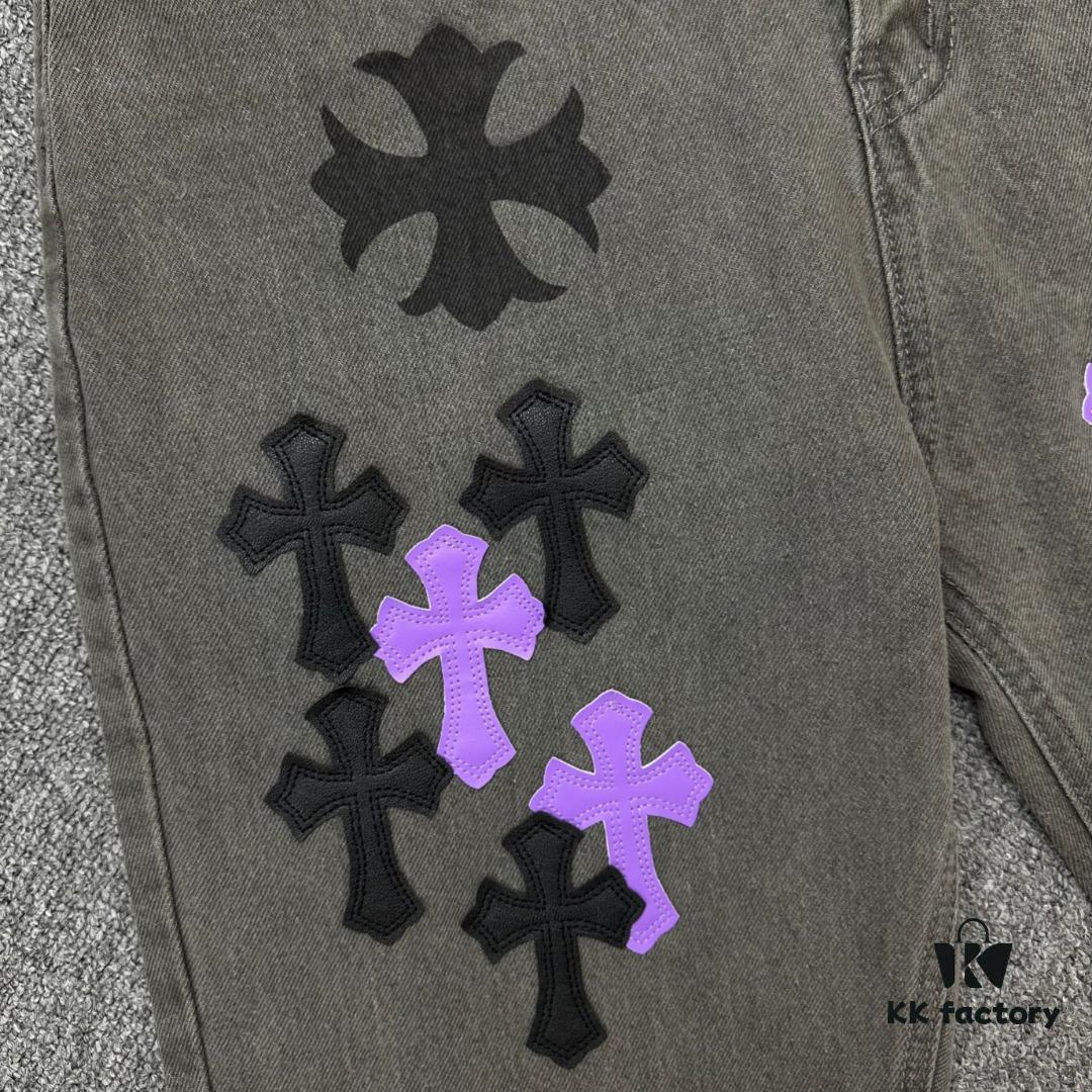 Chrome Hearts Official Exclusive Graffiti Painted Purple Bull Denim Jeans