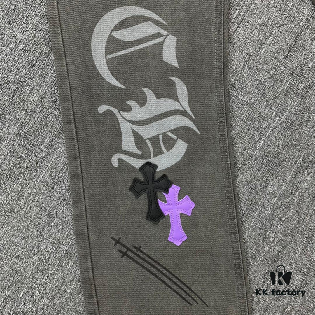 Chrome Hearts Official Exclusive Graffiti Painted Purple Bull Denim Jeans