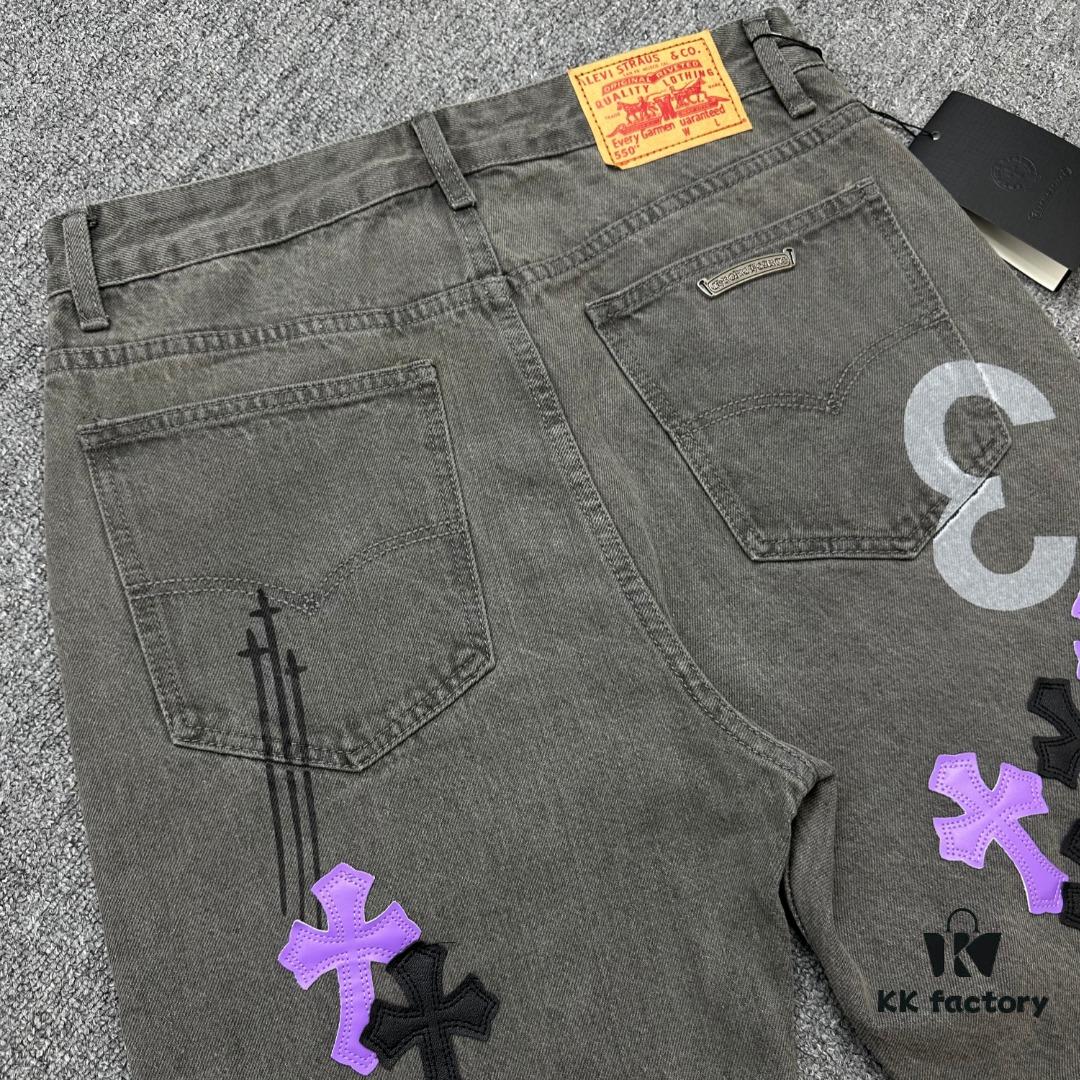 Chrome Hearts Official Exclusive Graffiti Painted Purple Bull Denim Jeans