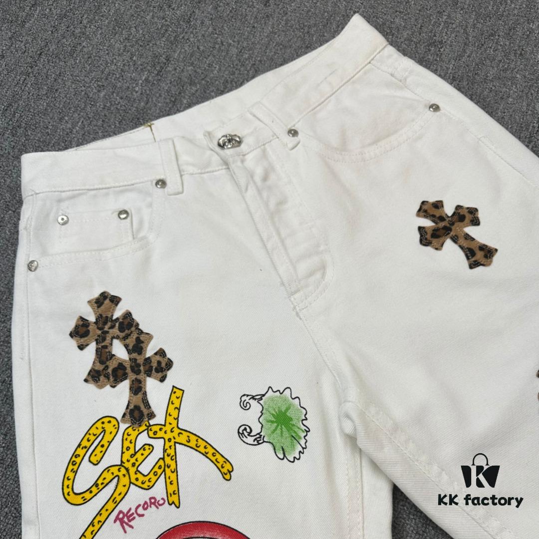 Chrome Hearts & CH Mattyboy Graffiti Painted Leopard Print Jeans