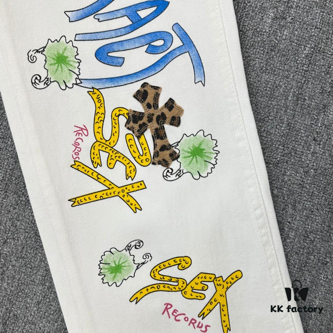 Chrome Hearts & CH Mattyboy Graffiti Painted Leopard Print Jeans