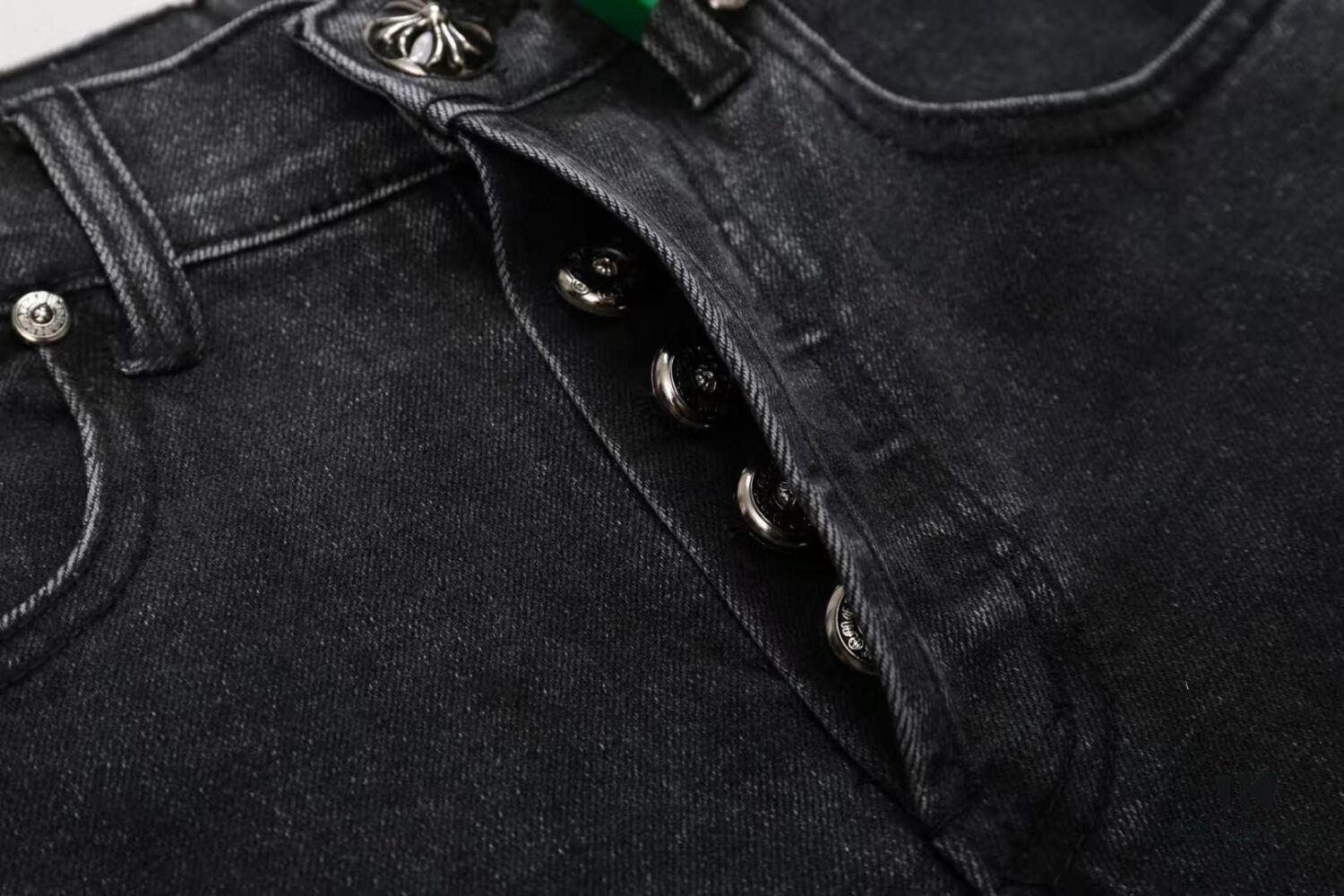 Chrome Hearts & Cult King Patchwork Leather Skull Face Smiley Black Denim Jeans