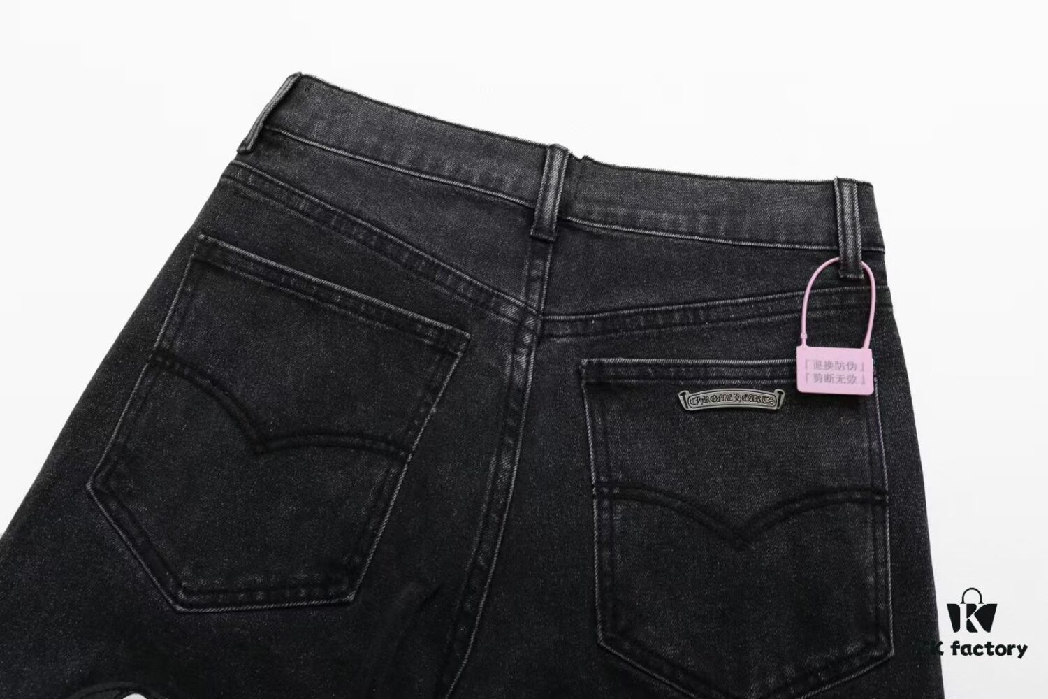 Chrome Hearts & Cult King Patchwork Leather Skull Face Smiley Black Denim Jeans