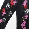 Chrome Hearts & Cult King Patchwork Leather Skull Face Smiley Black Denim Jeans