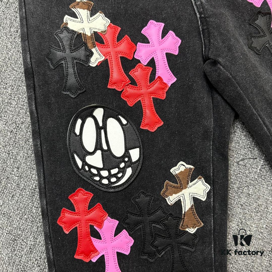 Chrome Hearts & Klutch Face Skull Patchwork Denim Jeans