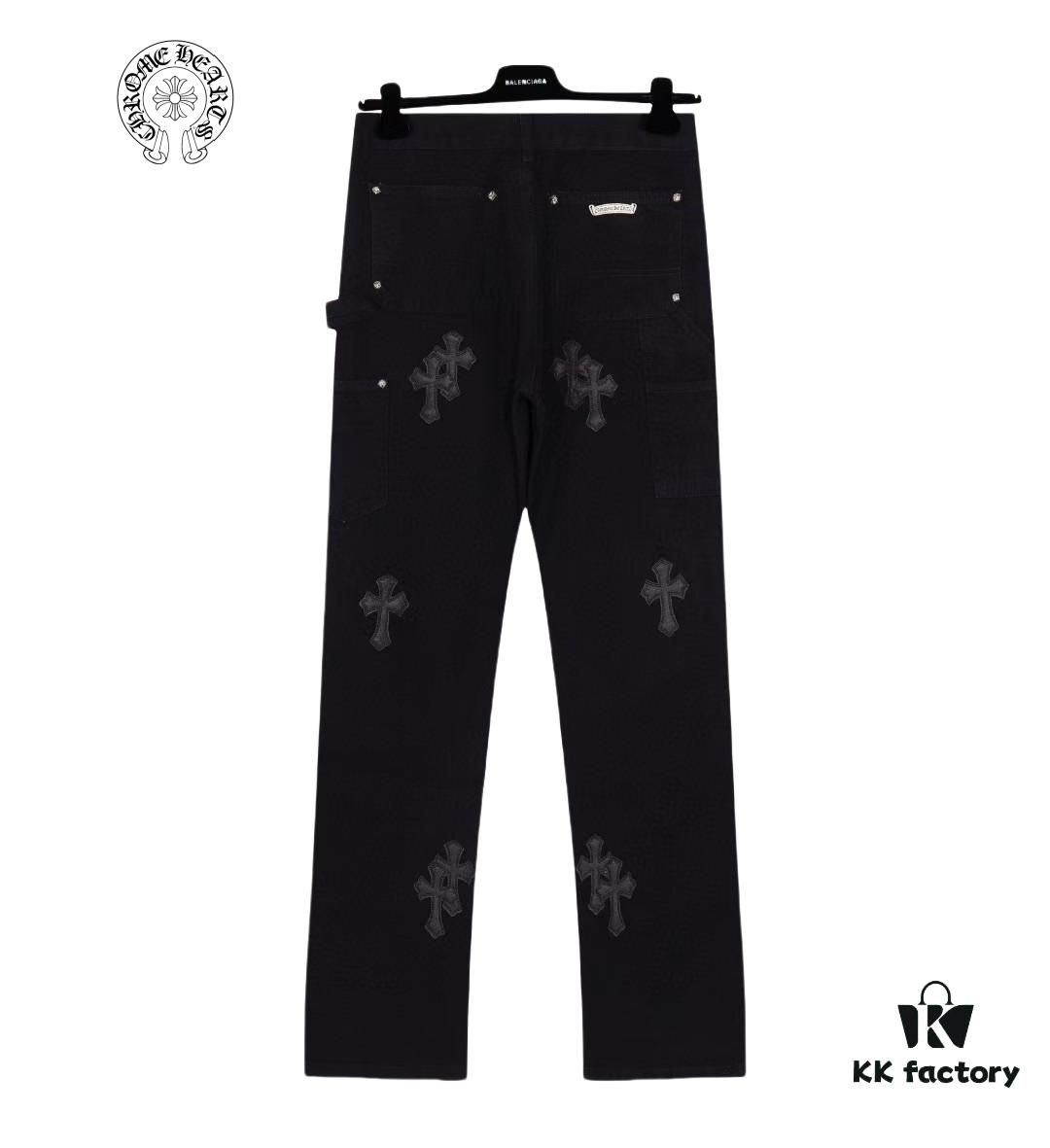 Chrome Hearts CH Cross Embellished Patchwork Leather Logging Jeans