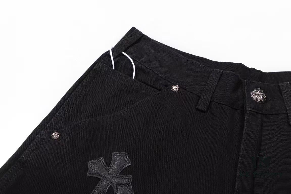 Chrome Hearts CH Cross Embellished Patchwork Leather Logging Jeans