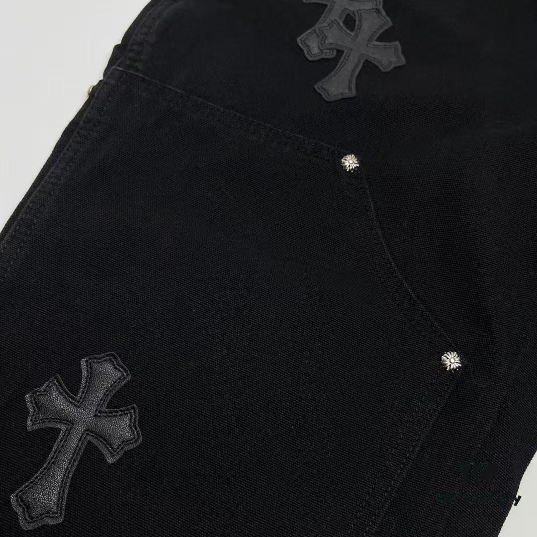 Chrome Hearts CH Cross Embellished Patchwork Leather Logging Jeans