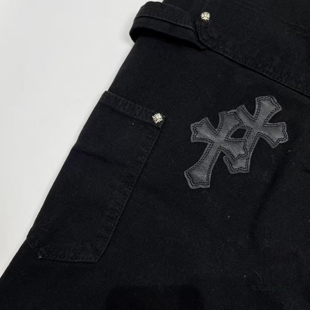 Chrome Hearts CH Cross Embellished Patchwork Leather Logging Jeans