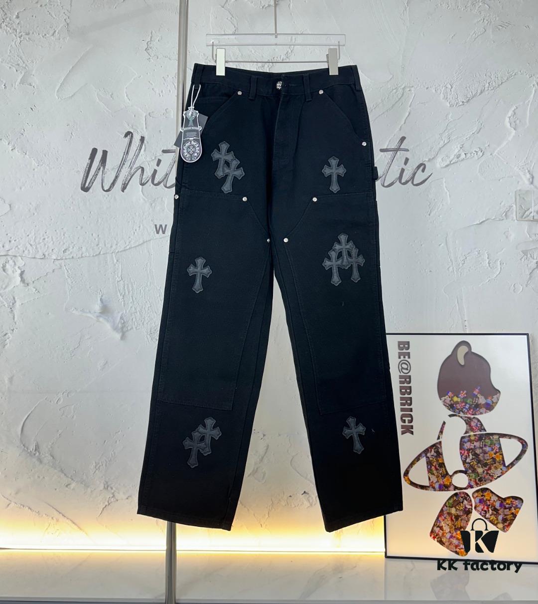 Chrome Hearts CH Cross Embellished Patchwork Leather Logging Jeans