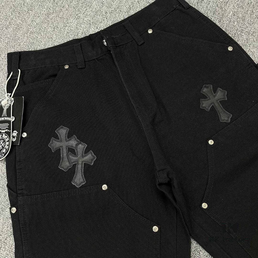 Chrome Hearts CH Cross Embellished Patchwork Leather Logging Jeans